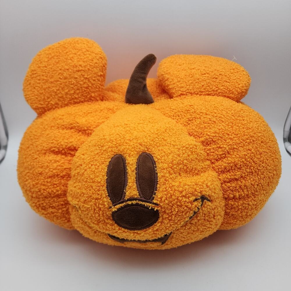Disney Mickey Mouse Jack-O-Lantern Pumpkin Plush Pillow 13" Orange Sherpa